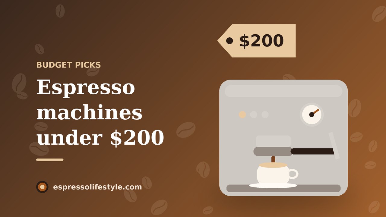 Illustration of a compact budget espresso machine with a $200 price tag
